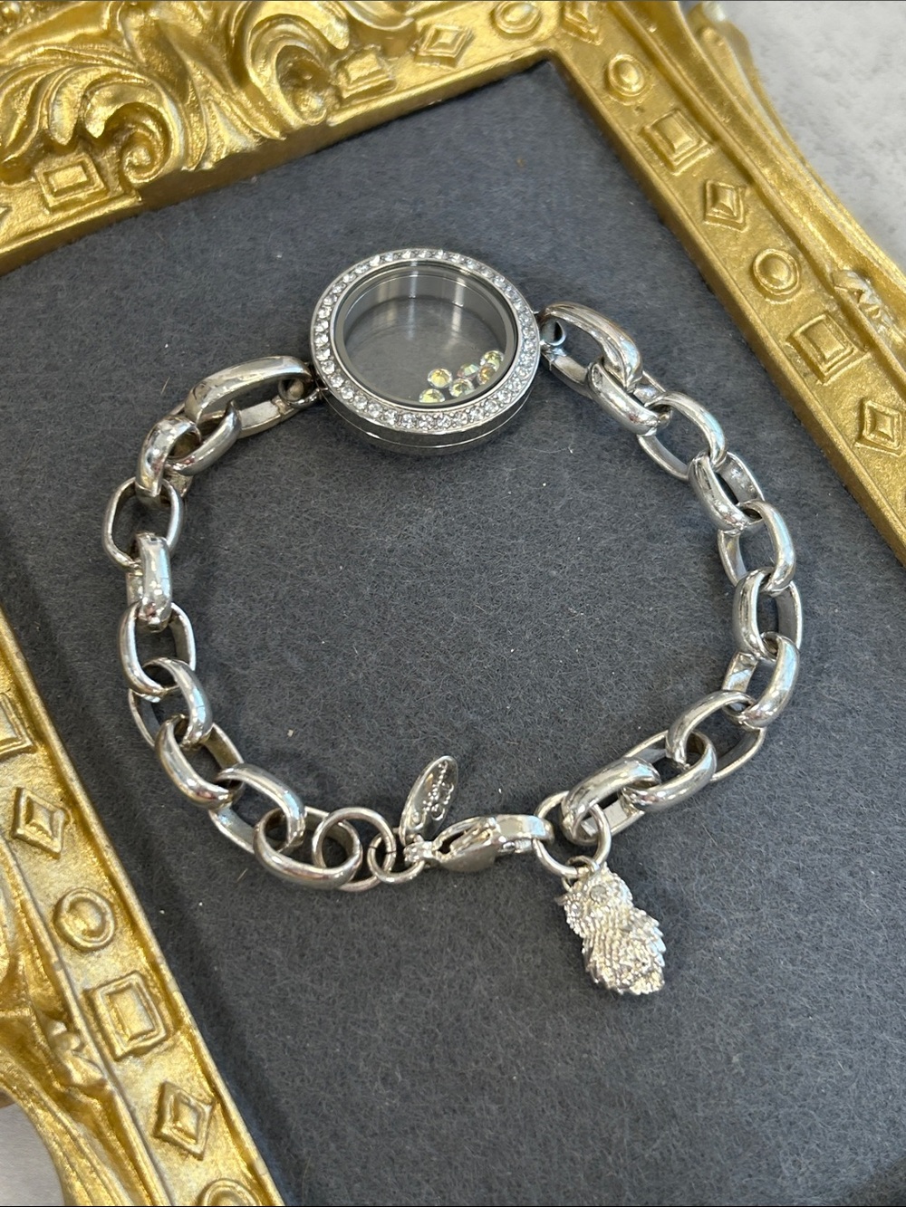Bundle of Origami Owl Silver Link Locket Bracelet with Owl Charm & Crystals